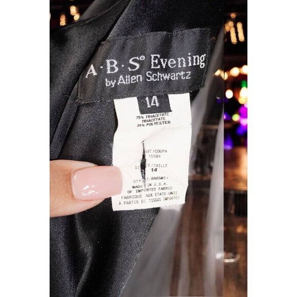 A.B.S. by Allen Schwartz Black Satin Handkerchief Hem Dress - Size 14 - Pre-Own - Picture 7 of 11